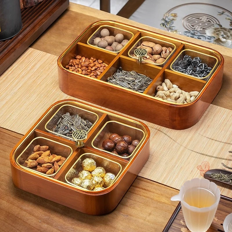高档新中式木质干果盘家用客厅瓜子糖果盒茶几坚果零食收纳水果盘