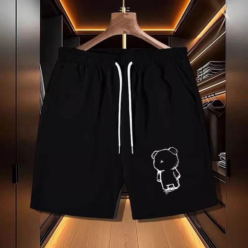 仓石一树潮牌卡通小熊美式休闲短裤男款夏季宽松直筒沙滩五分裤子