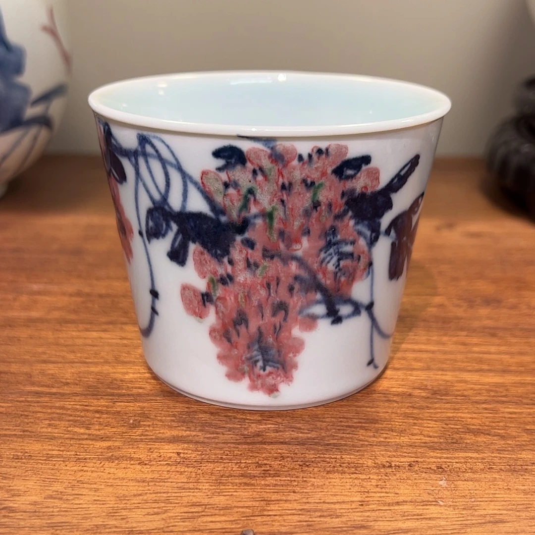 青花釉里红色差放漏大杯