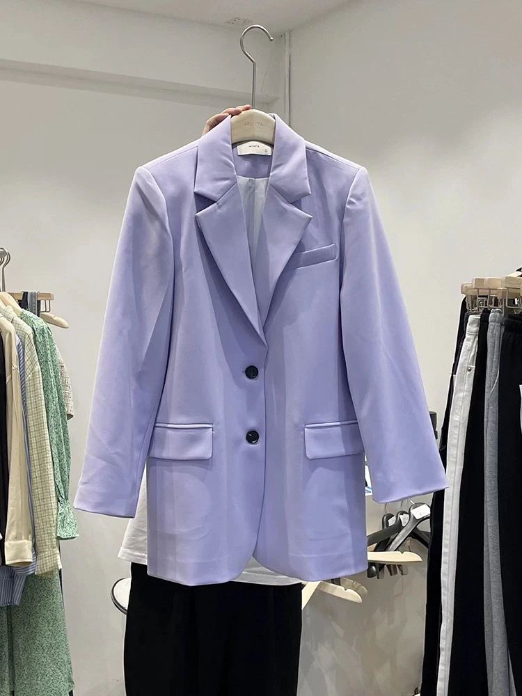 紫色西装外套芳芳女装-长款韩版小西服外套女2FWT0016