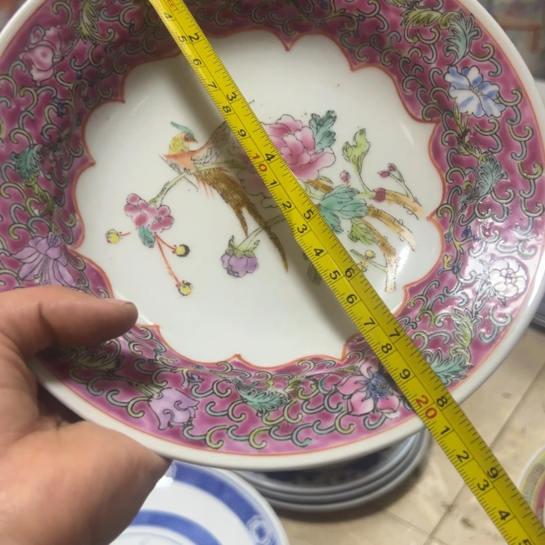 陶其他20厘米手绘花鸟深盘