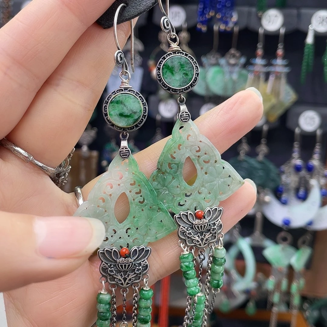 未***，翡翠银S925镶嵌耳饰804gbhhh