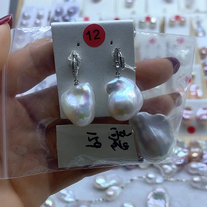 银S925镶嵌淡水珍珠耳饰高*
