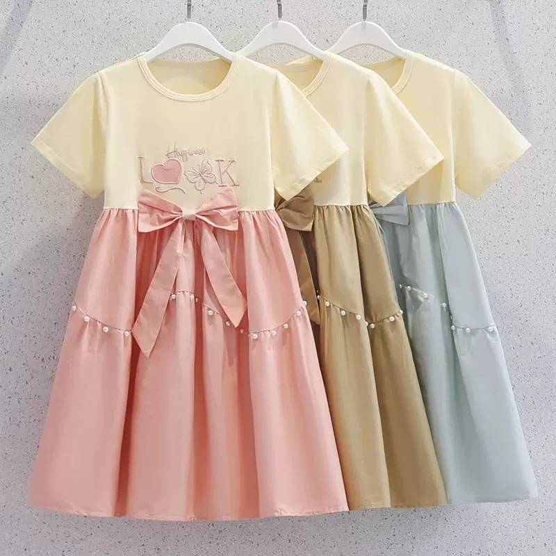 新款女童薄款连衣裙夏装童装夏季洋气公主裙子裙子女孩中大蝴蝶结