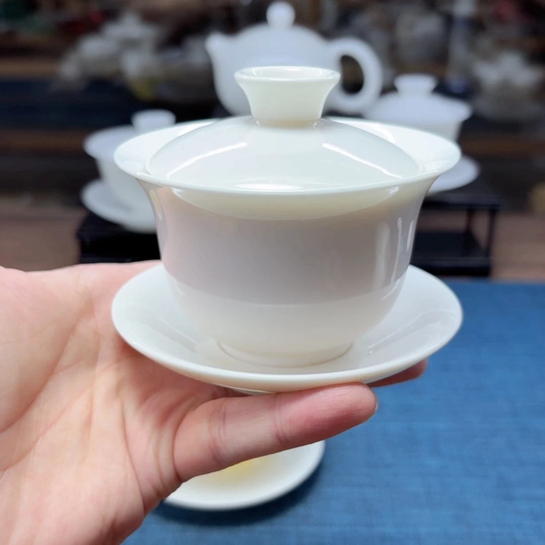 羊脂玉瓷盖碗茶具
