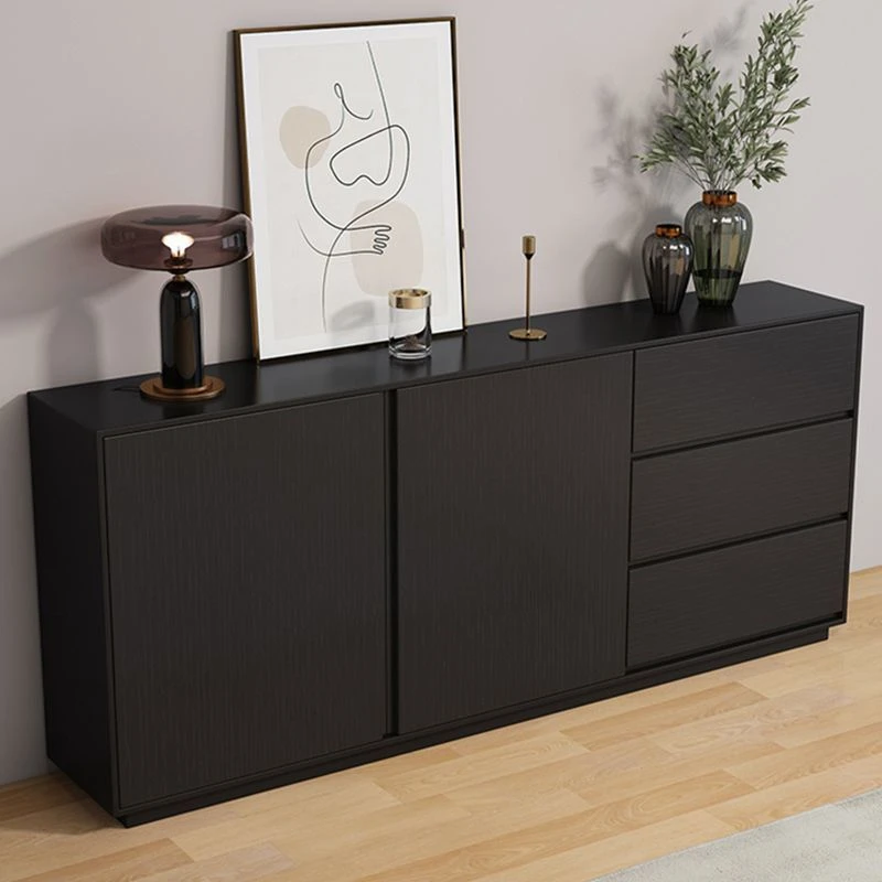 极简餐边柜轻奢简约实木酒柜靠墙茶水柜黑色储物柜客户卧室收纳柜