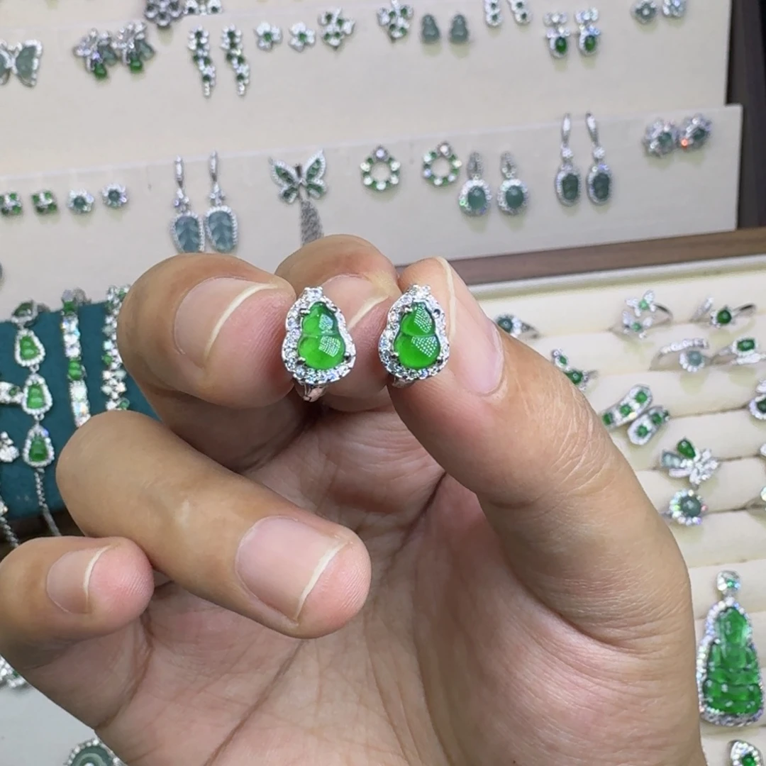 翡翠银S925镶嵌耳饰785