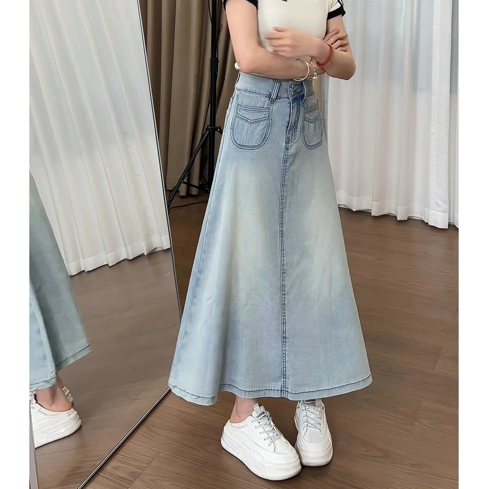 0619春季新款韩系百搭高腰水洗牛仔裙复古显瘦大摆高级感半身裙女