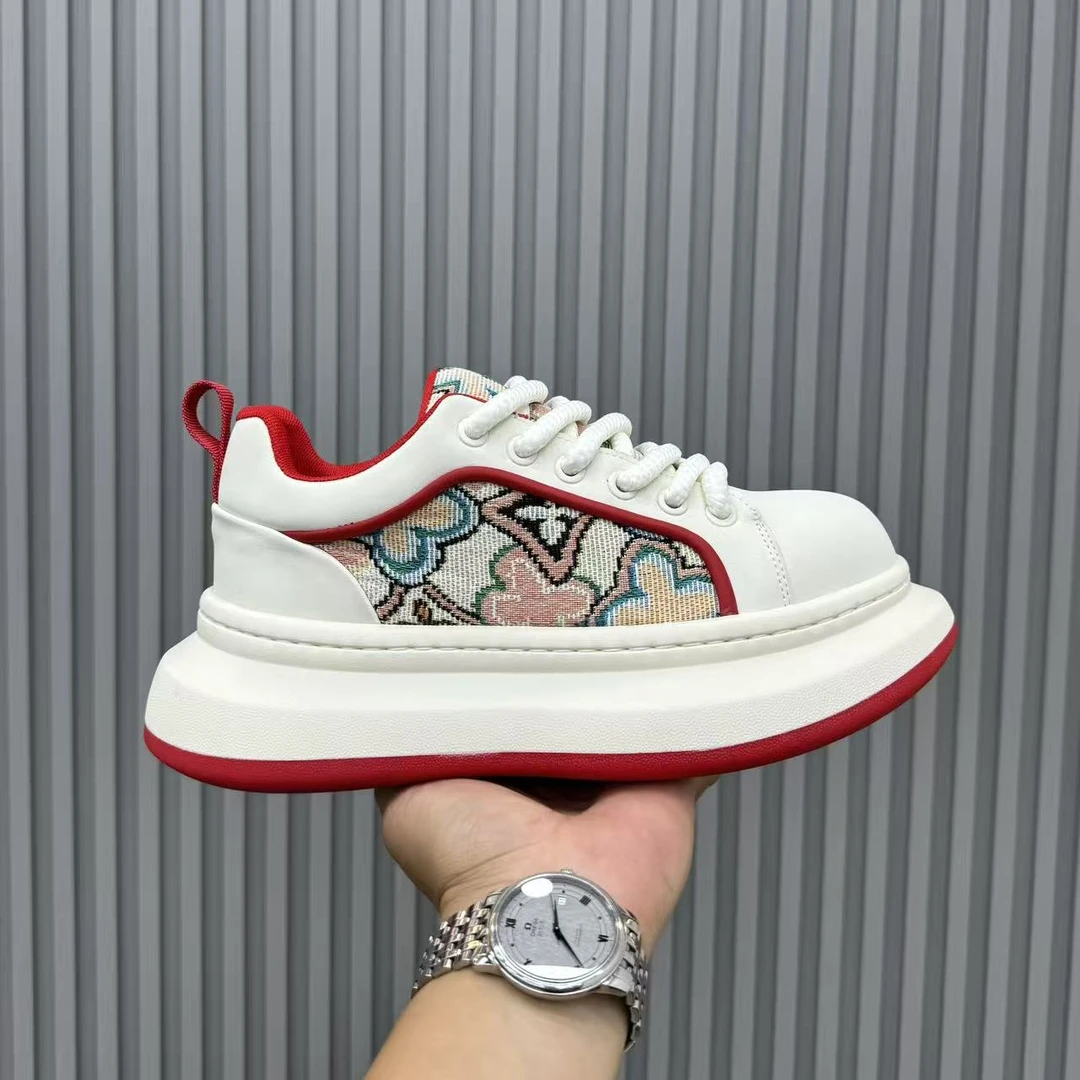 极简风潮流车缝线厚底平跟休闲板鞋增高运动鞋板鞋时尚秋季男士