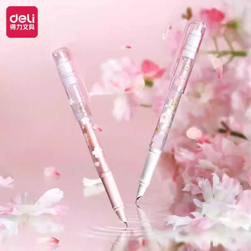 得力A938练字钢笔(可擦纯蓝)(1笔+6墨囊/卡)樱花钢笔学生用写字