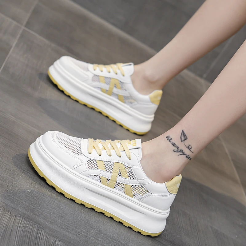 小白鞋女网面透气网鞋2025夏季新款百搭爆款超火厚底轻便圆头板鞋