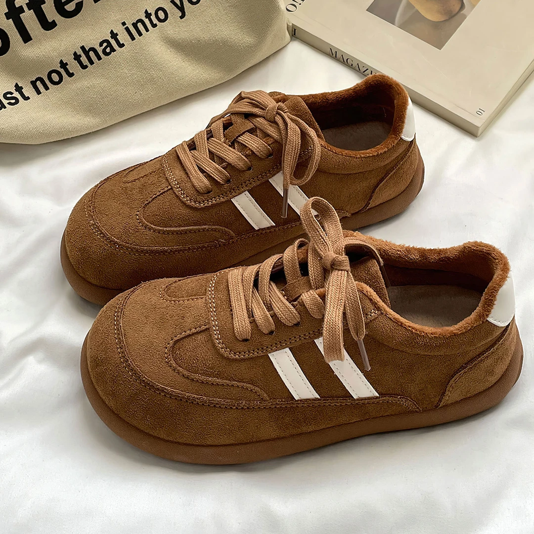 驼色低帮时尚系带潮流青春复古加绒保暖百搭港风新款小众休闲板鞋