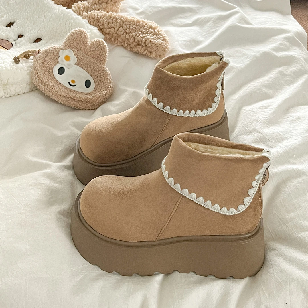 复古增高刺绣保暖皮毛一体雪地靴女2025秋冬季新款棉鞋短筒马丁靴
