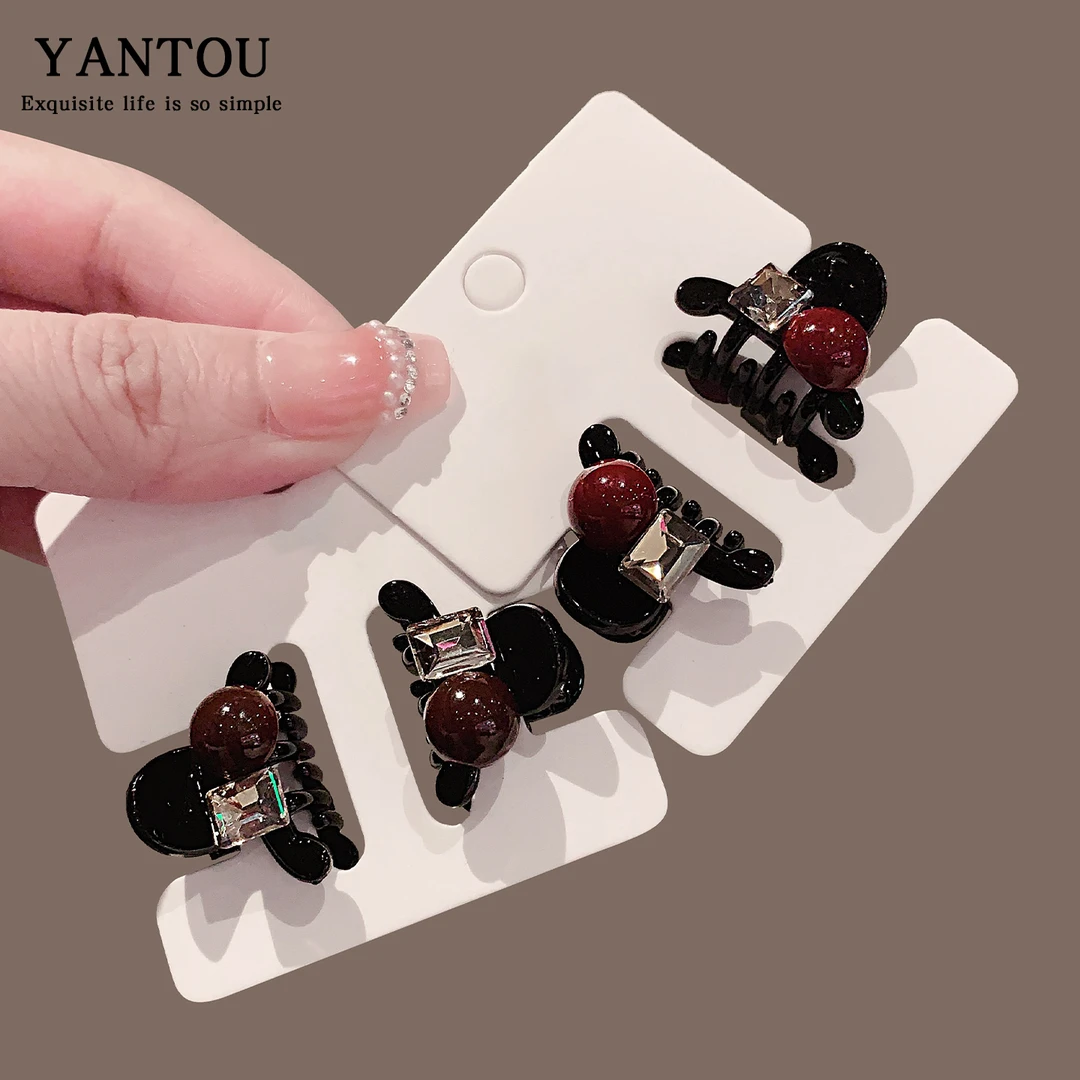 可爱前额碎发刘海夹侧边公主头珍珠小抓夹头饰水钻红珠发夹边夹女