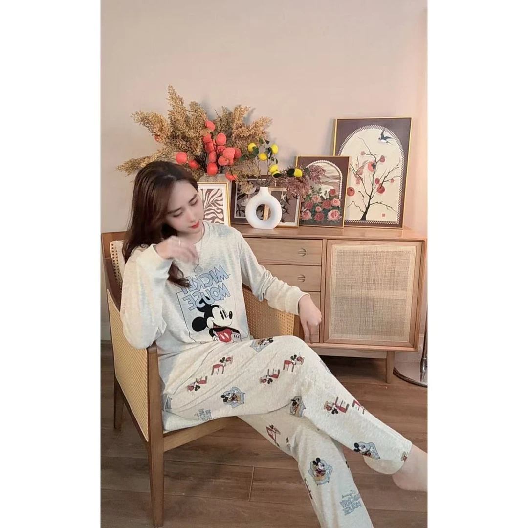 睡衣女冬季新款匹马棉长袖长裤韩版休闲家居服套装(悠闲米奇)