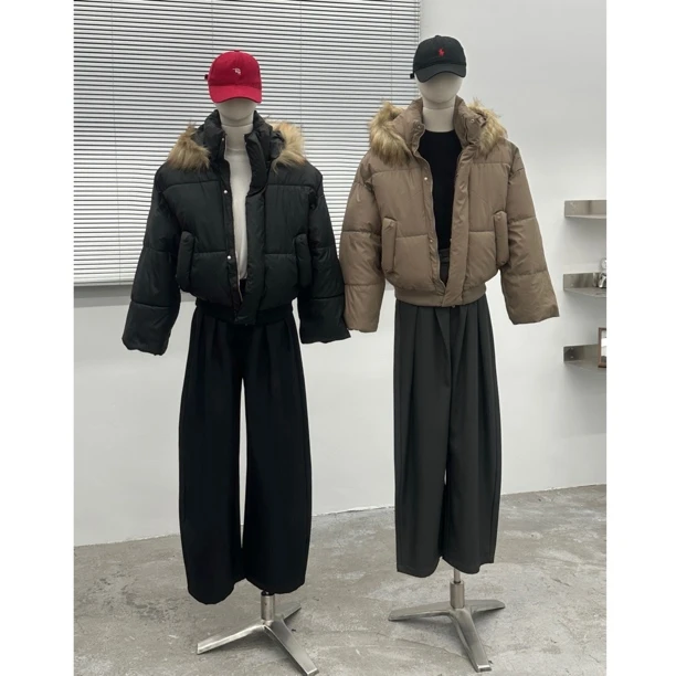 冬季潮流短款加厚保暖毛领连帽棉服时尚秋冬休闲情侣大毛领