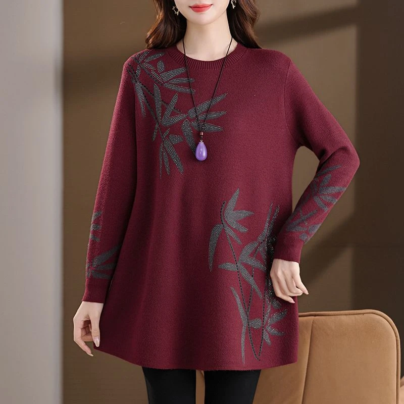 妈妈秋冬中长款大码女装毛衣打底衫显瘦遮肚子a字版中老年厚上衣
