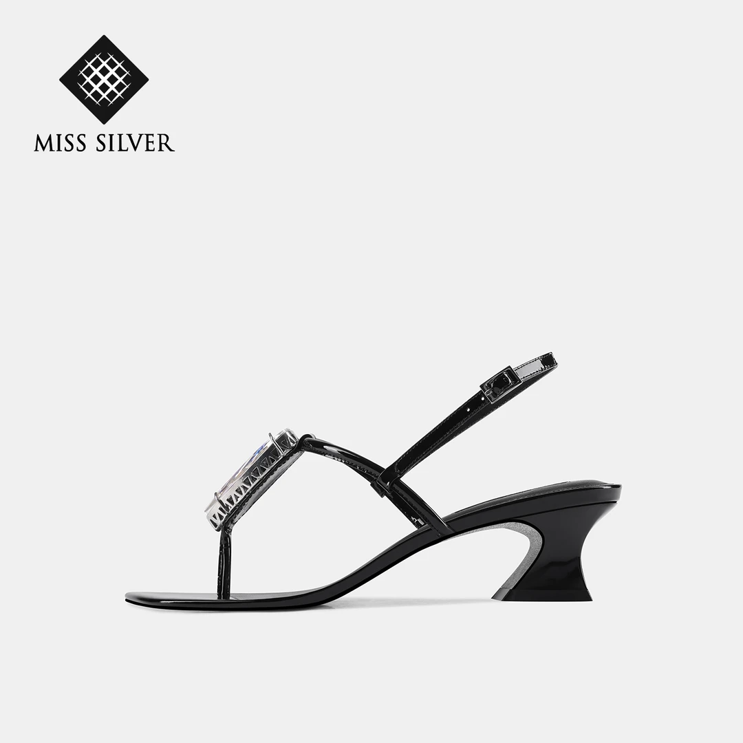 【晶璨】MISSSILVER2025夏季白色高跟凉鞋时尚气质百搭粗跟夏季女鞋