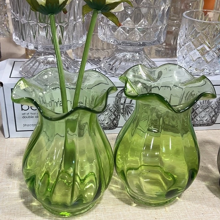 水晶花瓶一对绿色小钱袋
