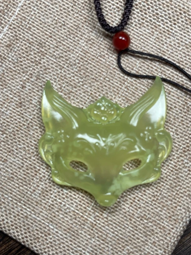 岫玉狐狸面具吊坠 挂件