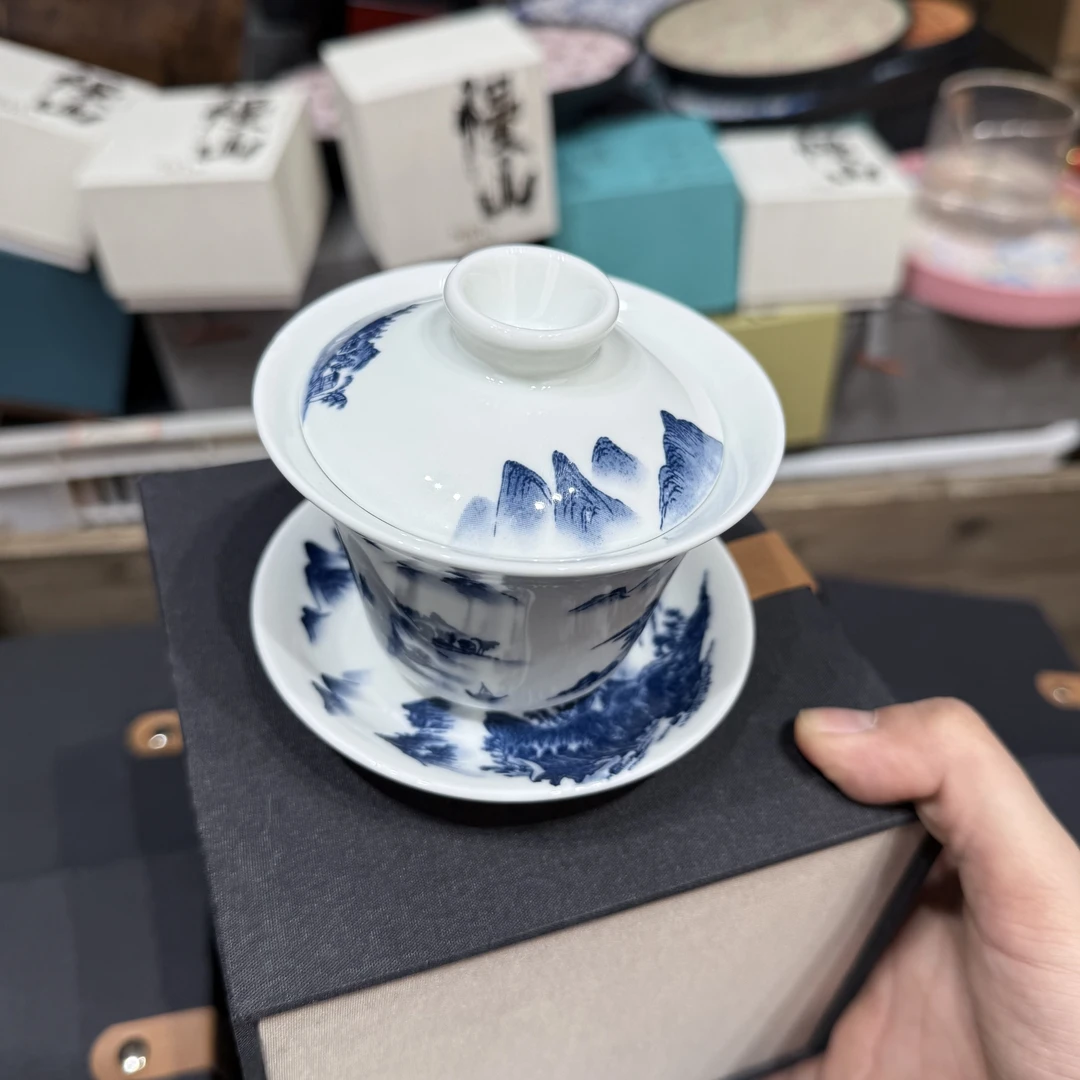 【闪购商品】@@青花千里江山三才盖碗不含礼盒3646