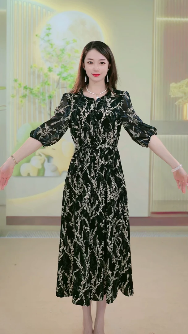 时尚法式显瘦百搭洋气收腰2025新款连衣裙X-2