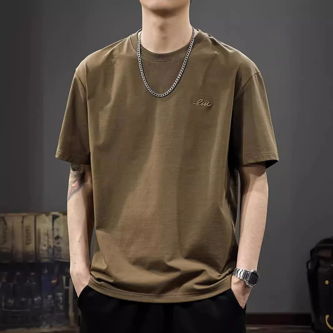 2025夏季新款精梳棉冰丝凉感短袖t恤男宽松透气半袖T美式休闲体恤