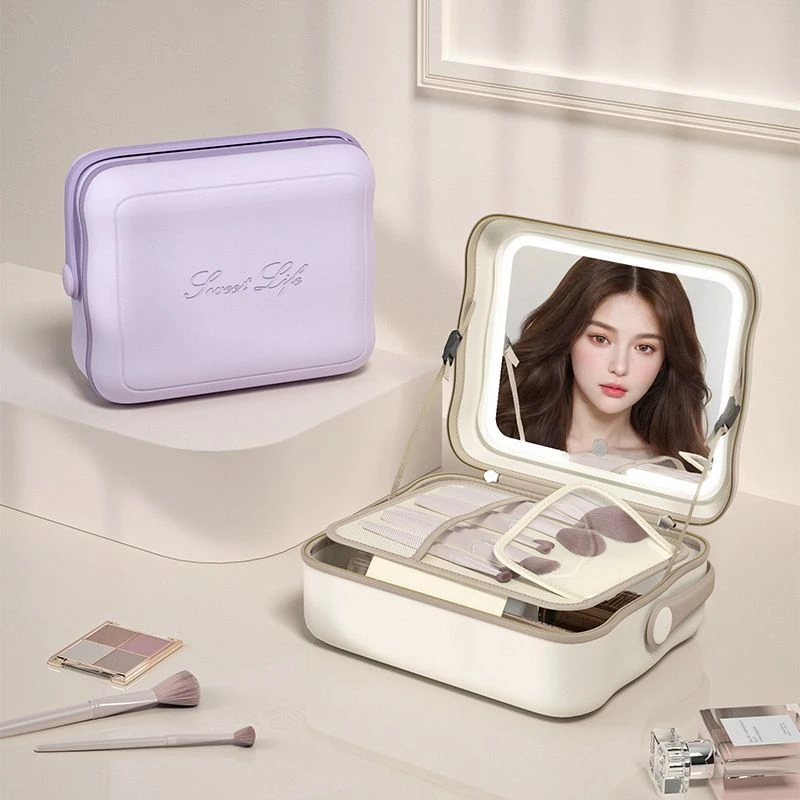 化妆箱化妆包镜化妆师跨境大容量便携灯带外出LED美妆包