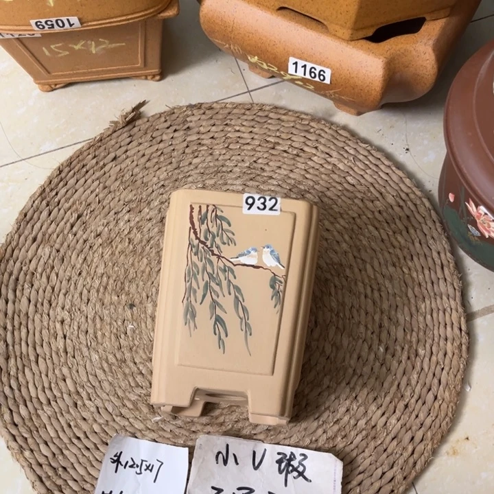 紫砂花盆微微瑕白玉段手绘奎面签筒932