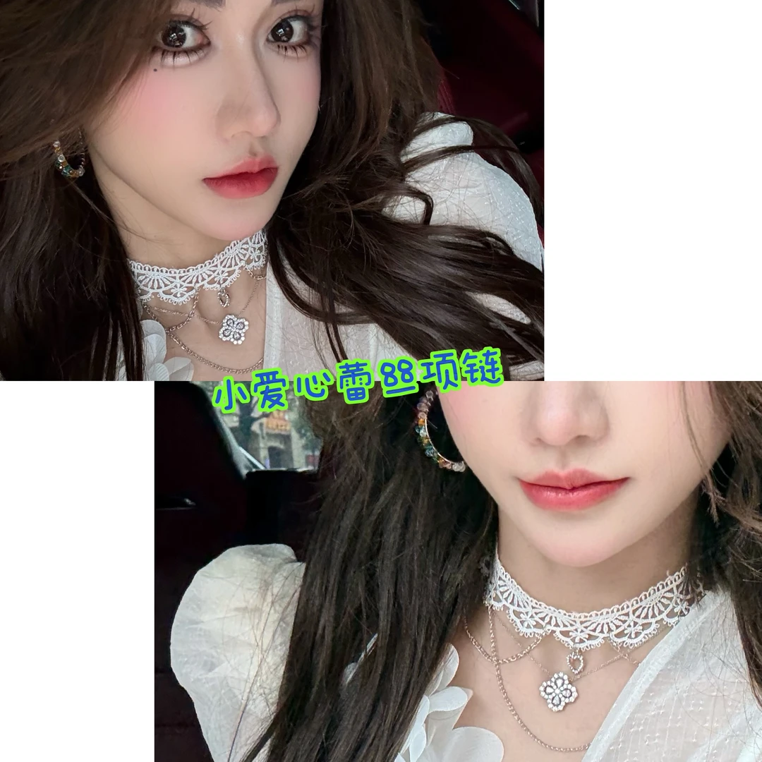 铜合金布艺项链 【浠儿家】白色蕾丝流苏项链女小众设计感choker