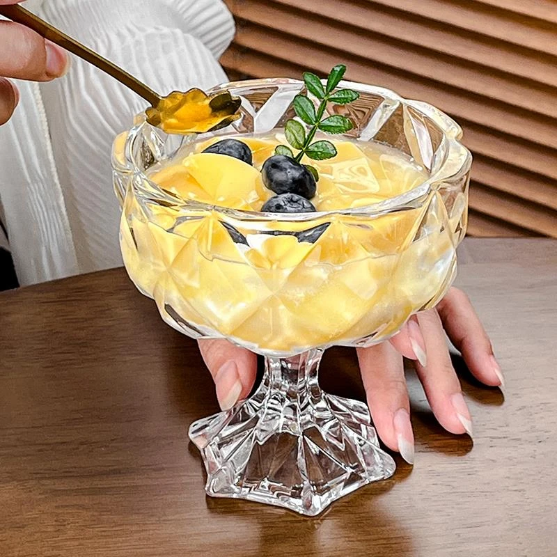 网红高脚雪糕冰淇淋杯玻璃甜品碗ins酸奶水果布丁冰激凌玻璃杯子