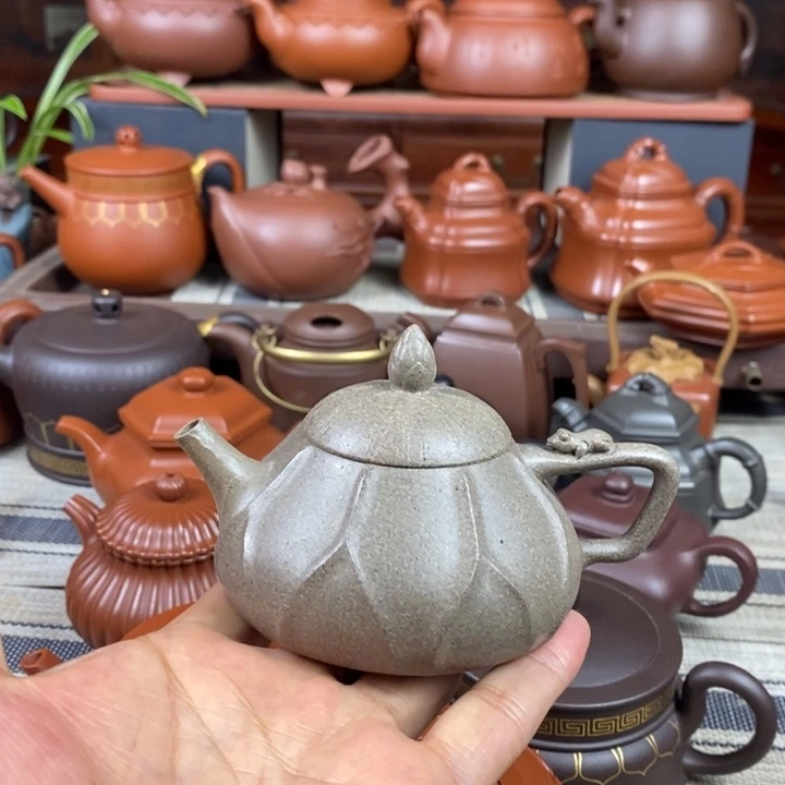 紫砂茶壶莲瓢130cc原矿蟹壳青紫砂特价