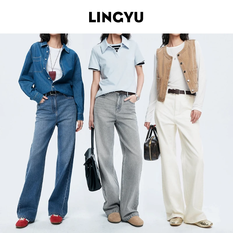 空气棉冰肤柔兰精天丝窄版阔腿牛仔裤女25年夏季显瘦抗皱高腰秀场