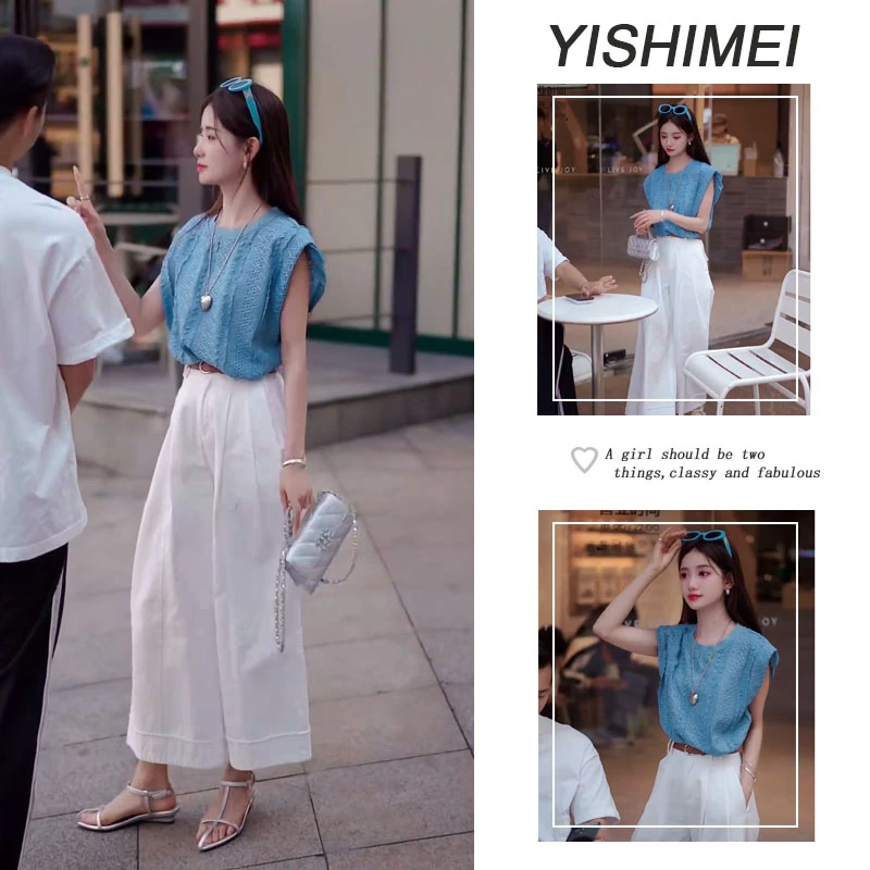 夏季穿搭一整套女2025新款时尚圆领无袖上衣百搭休闲裤两件套