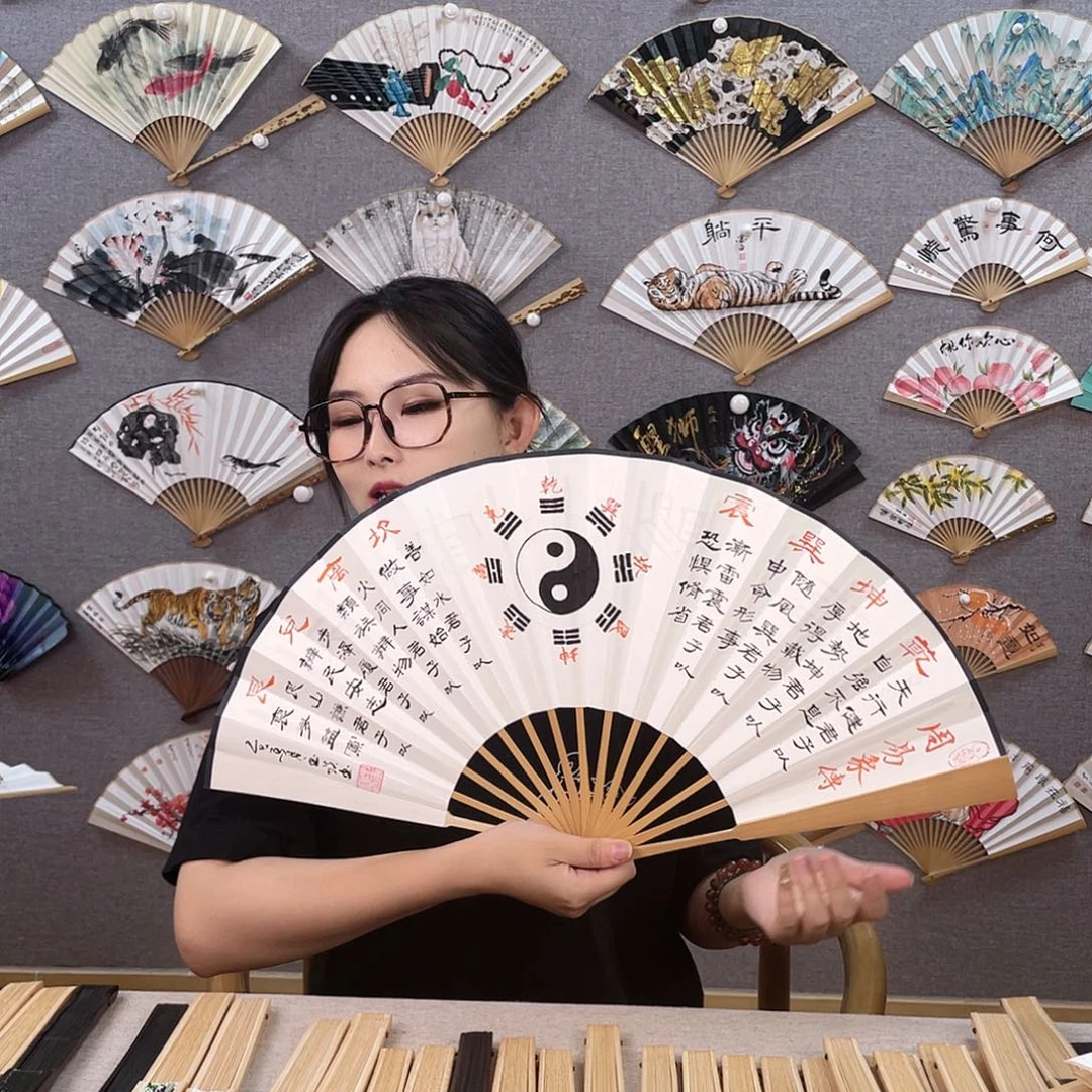 国画10寸玉竹-纯手绘-文玩扇骨（默认粘好）