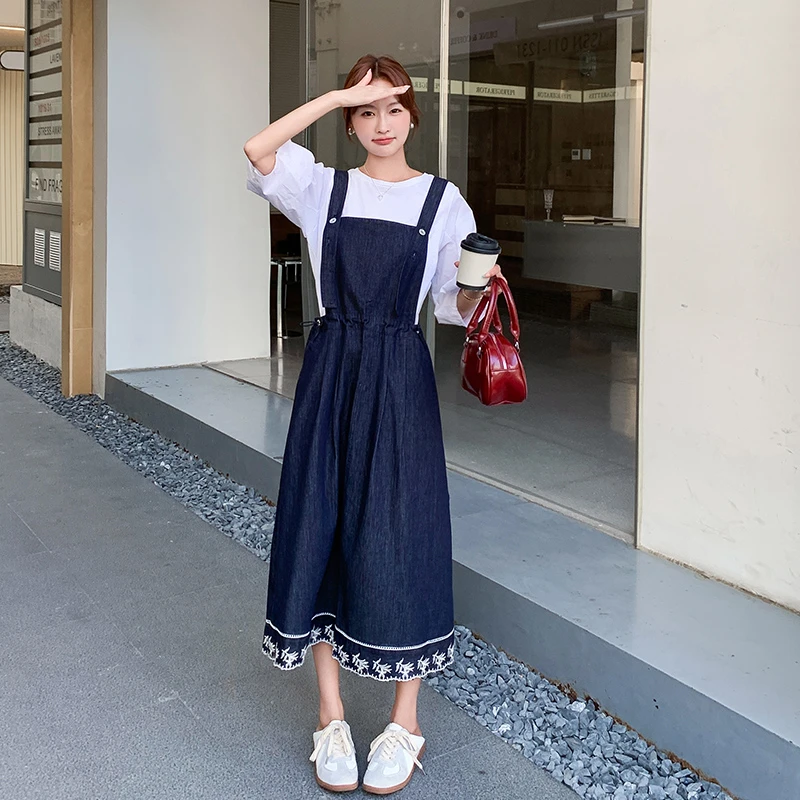 25夏装新款刺绣牛仔连衣裙两件套2C055-5069-P1552韩范气质春夏装