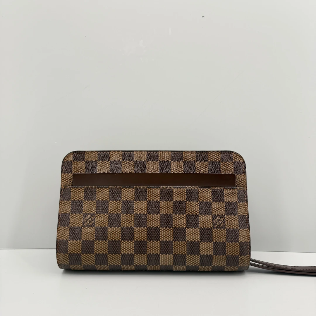 95新 LouisVuitton/路易威登 优选/中古棕色棋盘格手拿包/24×15×5