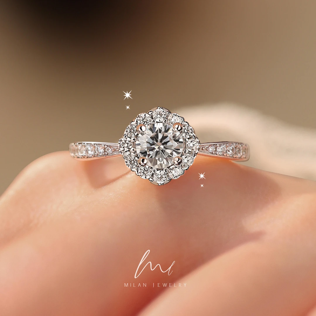 925银莫桑石银制品 灿若星辰戒指50分-2克拉轻奢时尚结婚经典情侣