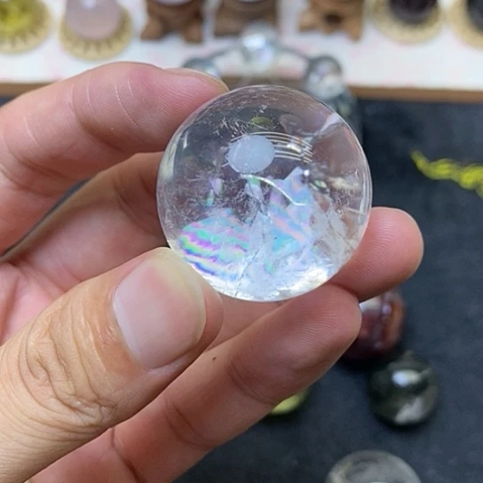 未镶嵌珠宝半成品水晶墨*彩虹白水晶球