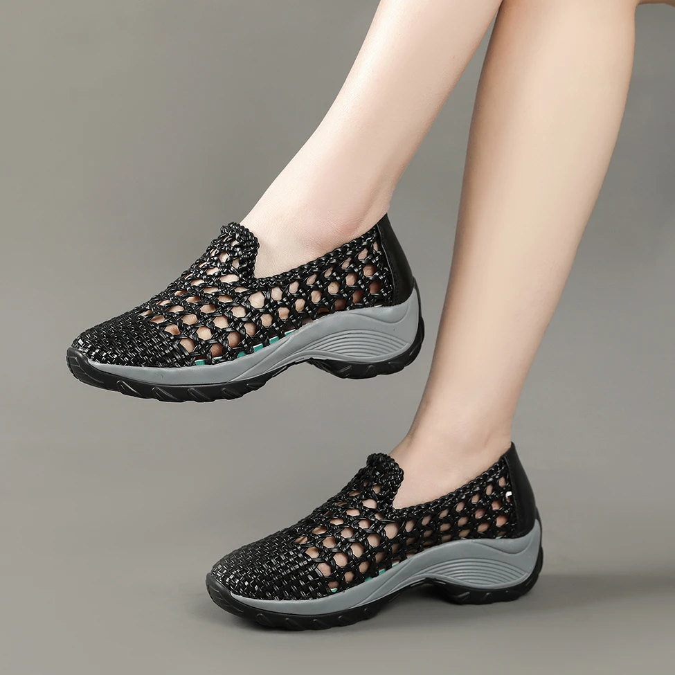 镂空编织凉鞋女鞋包头新款真皮休闲大码单鞋妈妈软底舒适手工女鞋