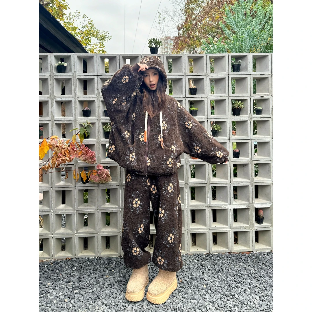 高级感穿搭珊瑚绒睡衣女冬季新款加绒加厚连帽外套保暖家居服套装