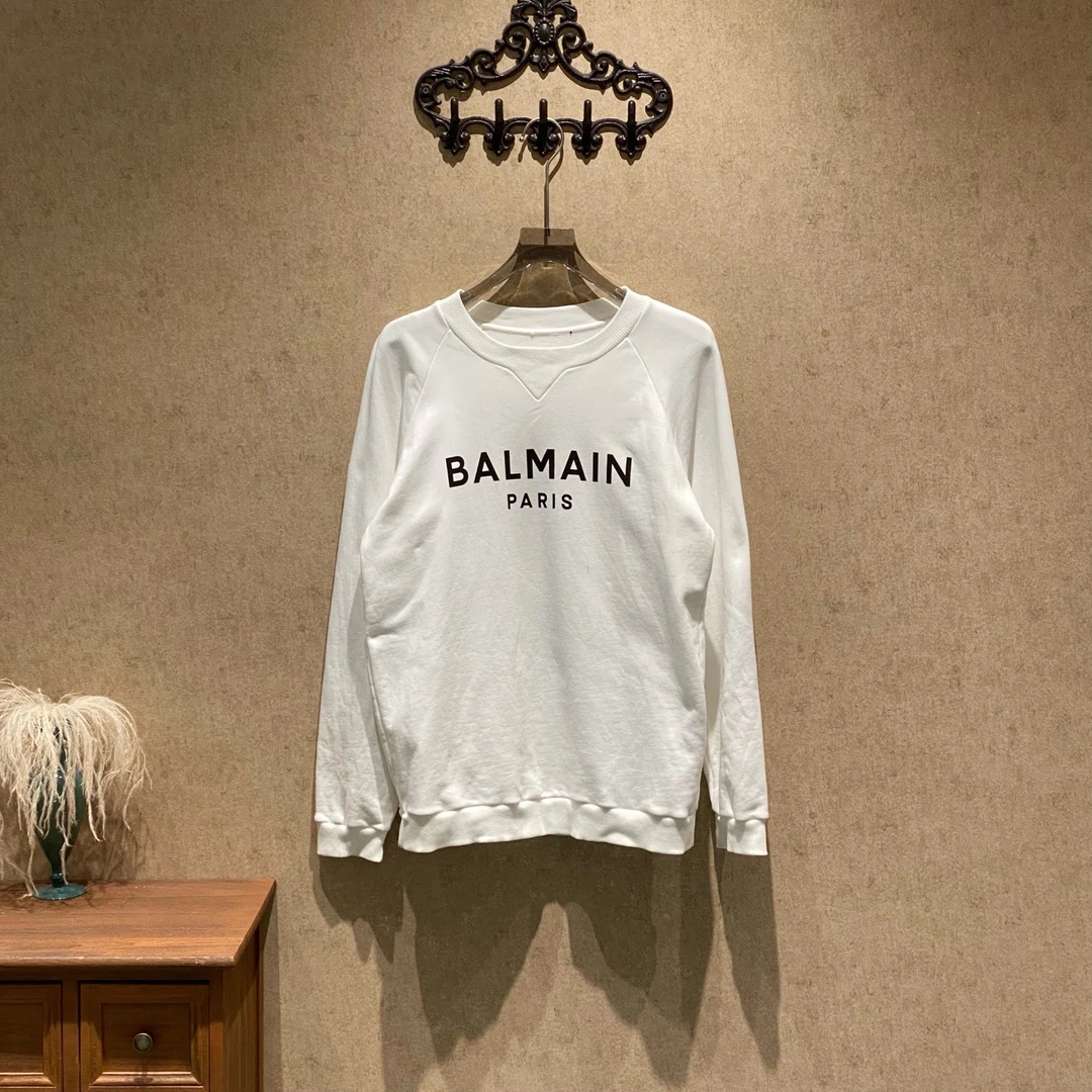 99新 BALMAIN/巴尔曼 白色字母logo印花卫衣/m码/无领标/40734