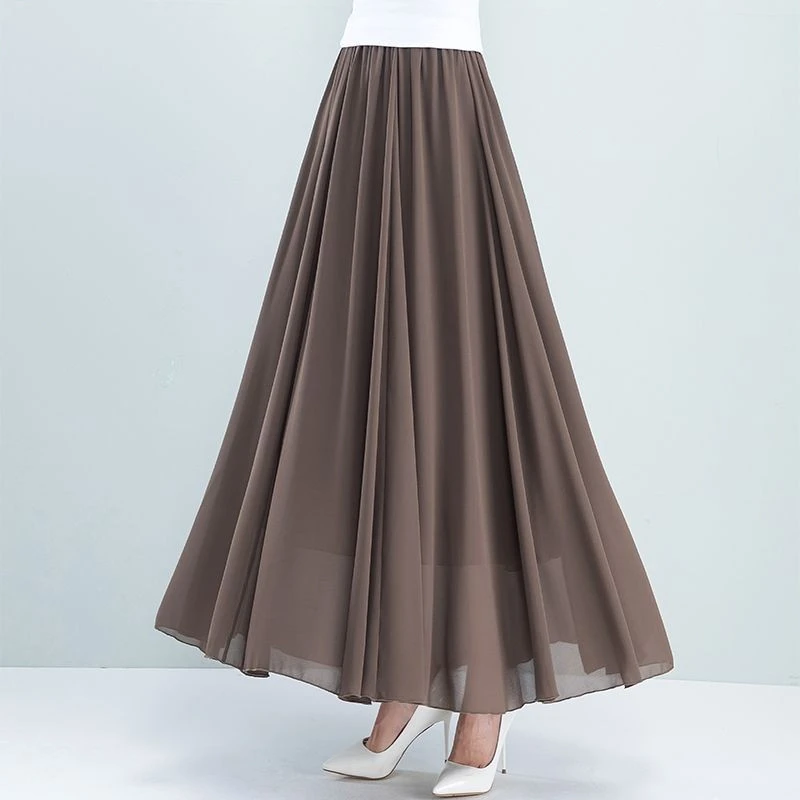 咖啡色雪纺半身裙a字包臀裙2025夏季薄款垂感跳舞裙中长款小个子