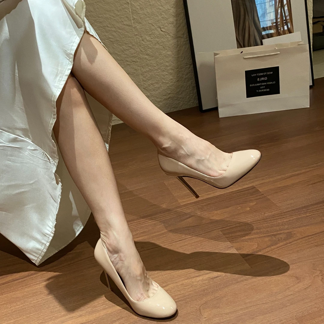 珍珠家裸色高跟鞋单鞋圆头气质仙女风百搭