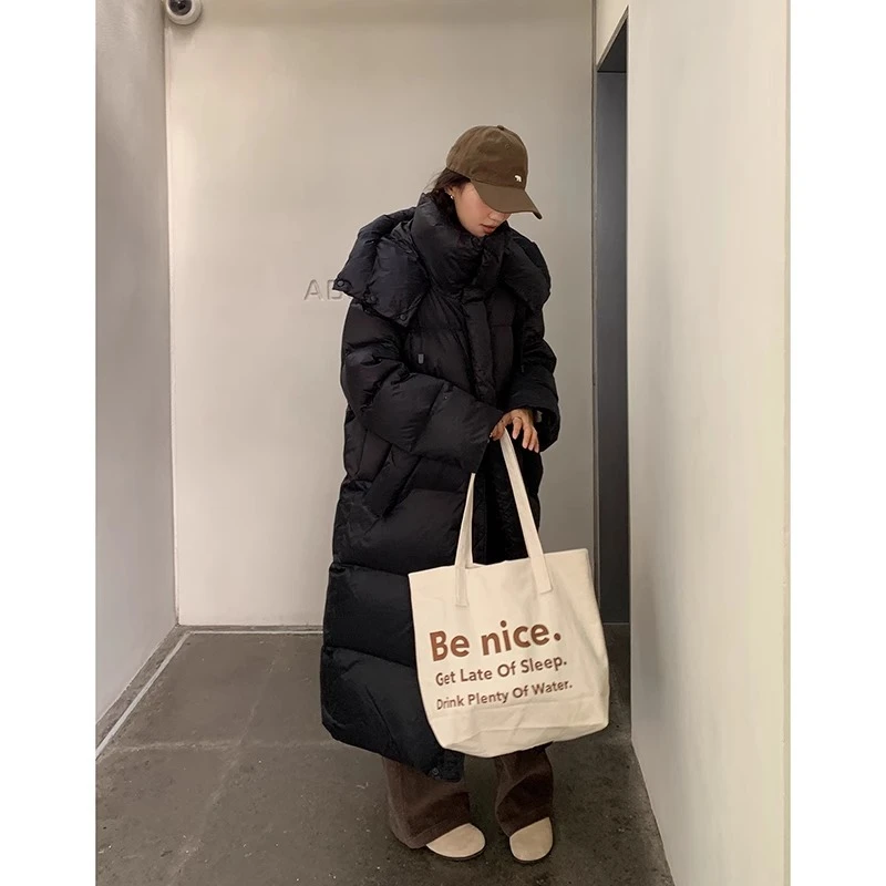 8009黑色长款羽绒服女冬季新款高级感超好看韩版加厚大被子长过膝