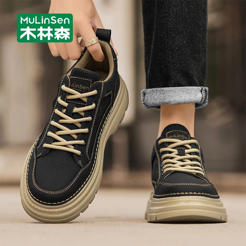 木林森男款休闲鞋夏季男鞋英伦风工装皮鞋透气马丁靴男士潮流板鞋