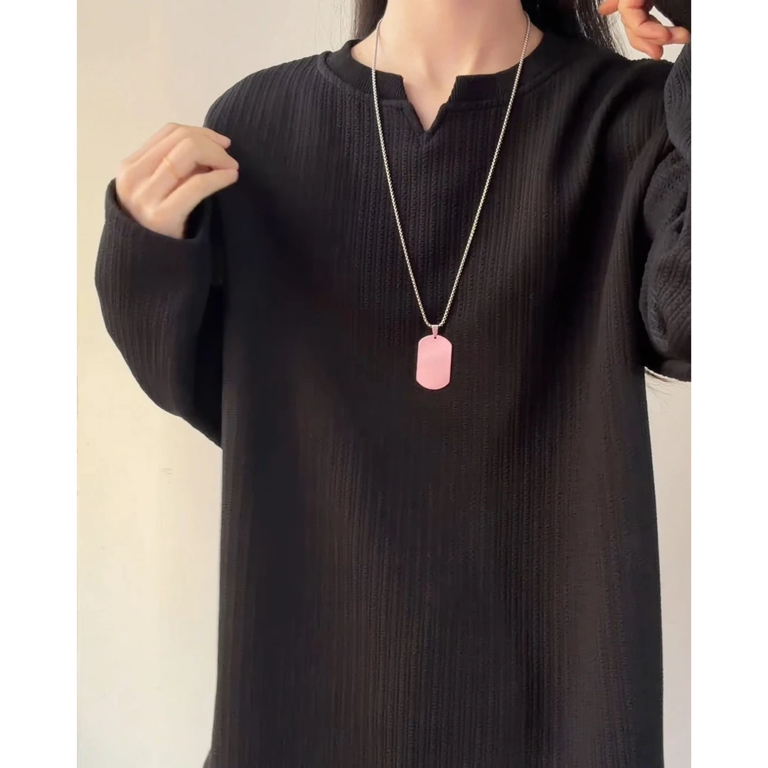 纯白色肌理感长袖t恤男款春秋季少年感穿搭卫衣正肩显瘦V领打底衫