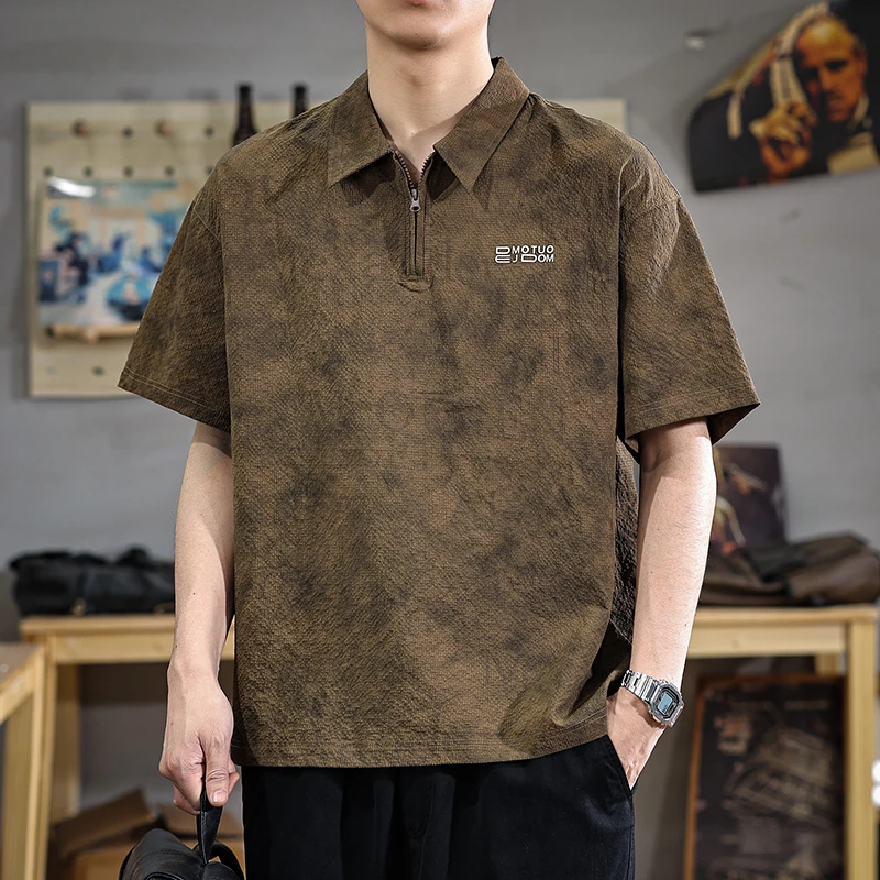 aoyu/遨宇2025新款潮牌速干冰丝短袖Polo衫男夏季宽松美式休闲T恤