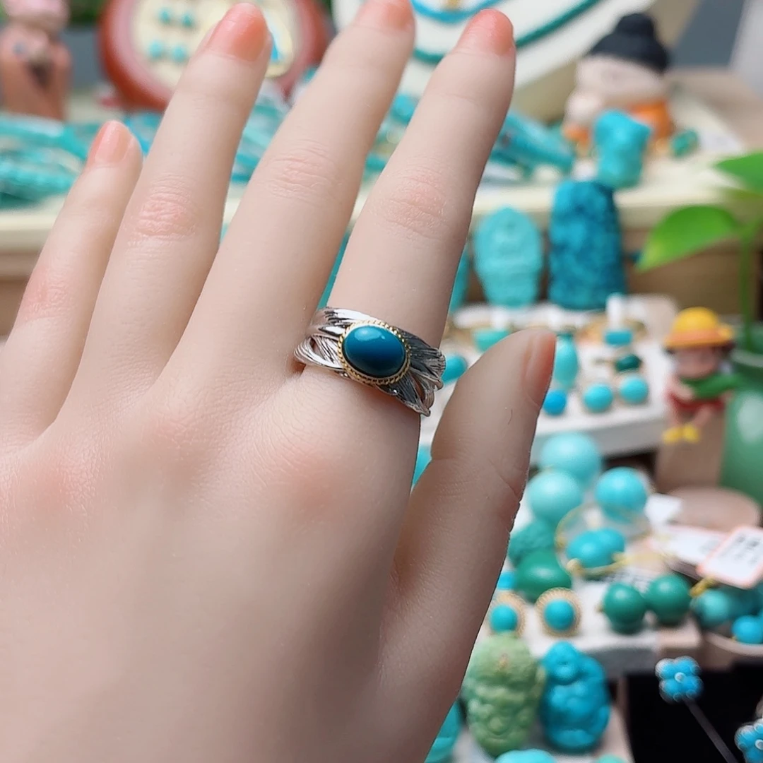 绿松石银S925镶嵌戒指