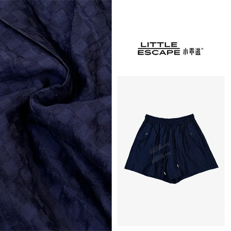 小乖逃X格子藏蓝短裤双口袋抽绳弹力松紧腰防晒短裤S25175